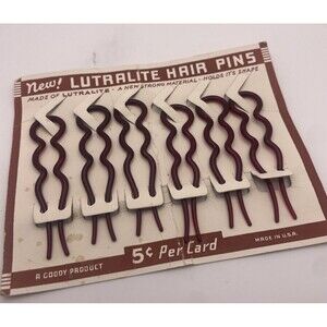 Vintage GOODY Lutralite Hair Pins Six Original Package Brown 50s